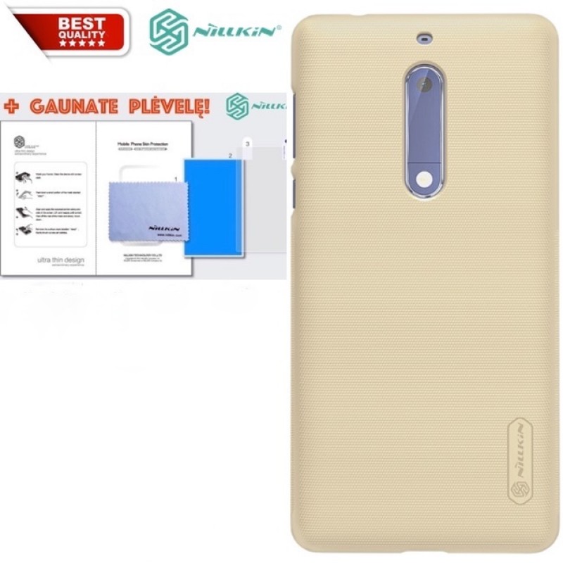 Auksinis Frosted shield serijos dėklas + plėvelė Nillkin (NOKIA 5) Auksinis Frosted shield serijos dėklas + plėvelė Nillkin (NOKIA 5)